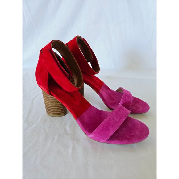 Jeffrey Campbell Purdy Pink & Red Suede Block Heel Sandals Size 7 - Picture 8 of 8